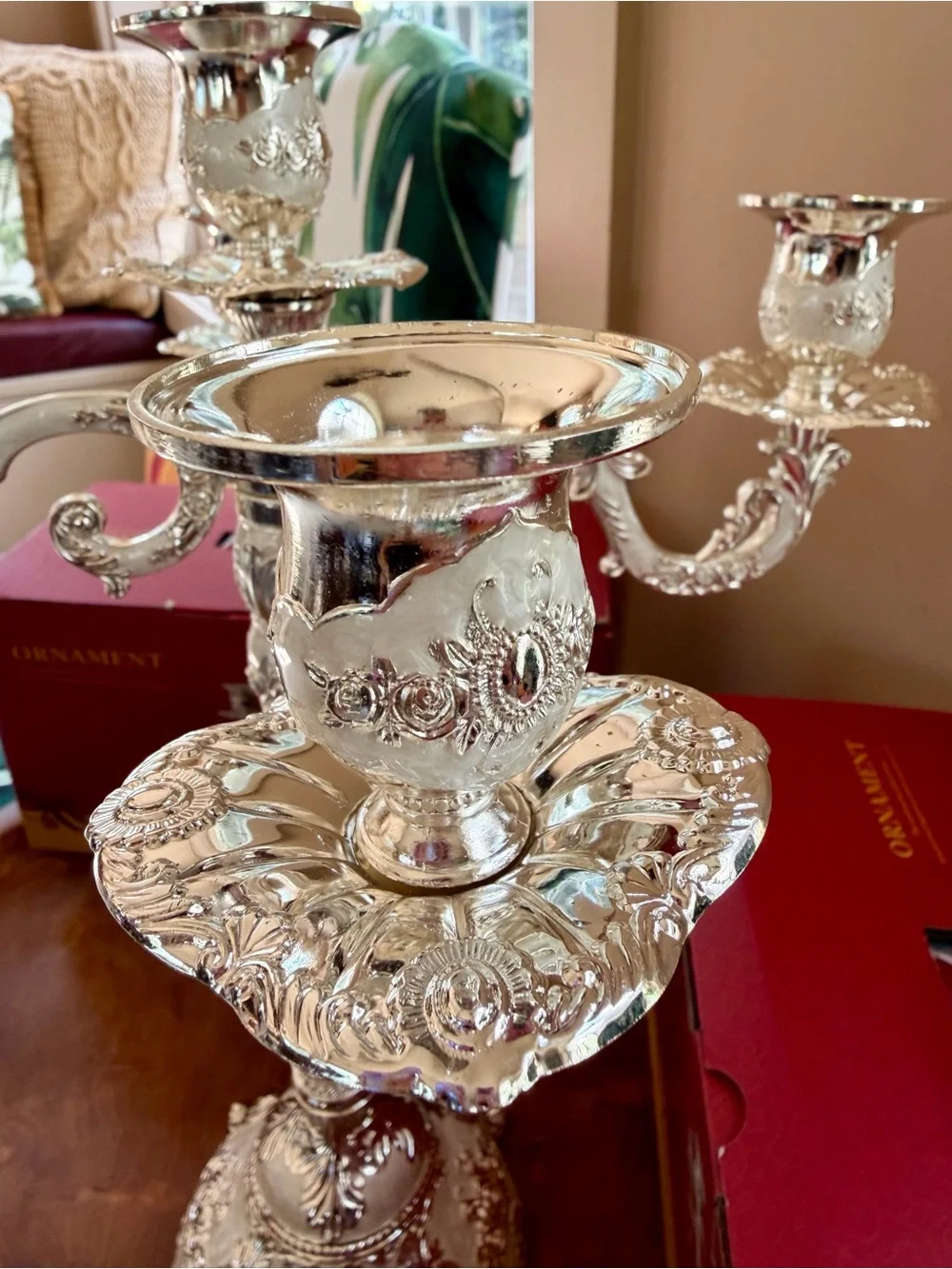 2 BENESRFIT Silver White Enamel 5 Arm Candelabra Candle Holder European Wedding